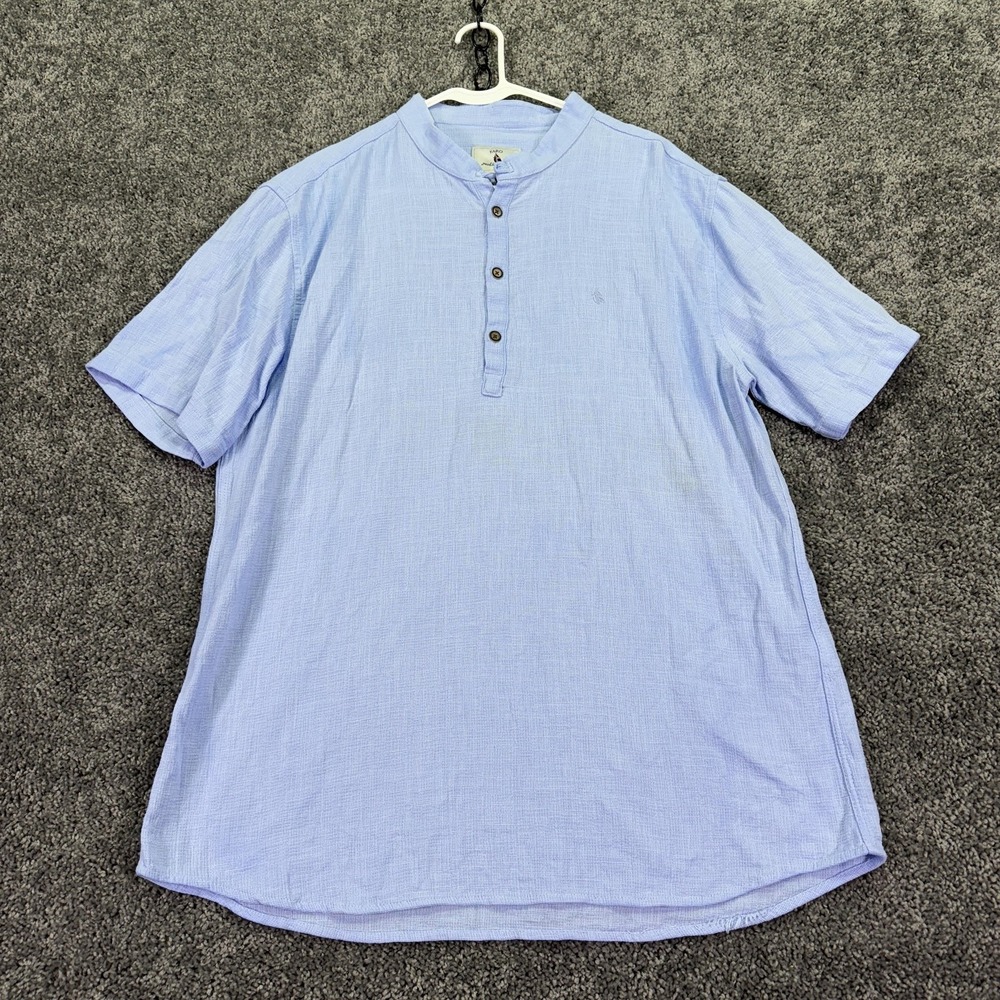 FARO Yachting Club Shirt Mens XL Blue Short Sleeve Henley Linen Blend Nautical